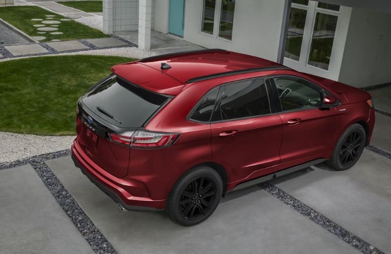 Aerial rear view of the 2023 Ford Edge parked