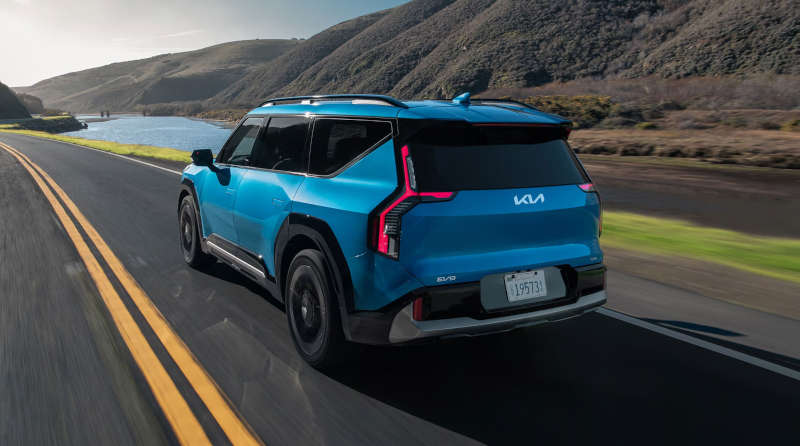 A rear external view of the 2026 Kia EV9