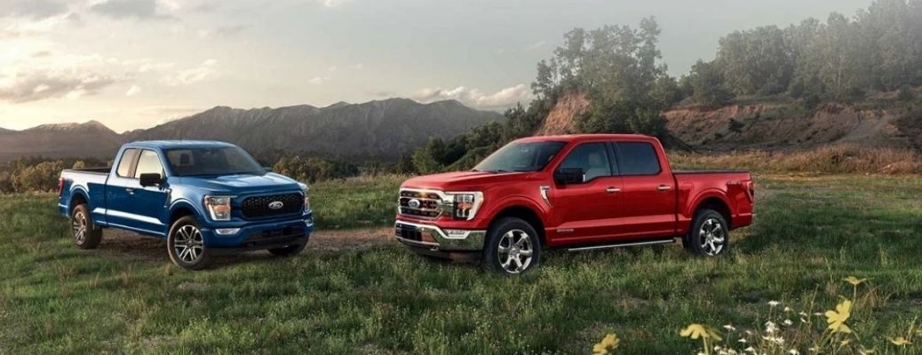 Two 2022 Ford F-150 in a field