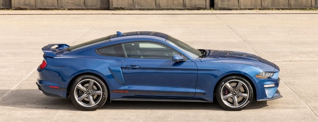Side view of the 2022 Ford Mustang Blue