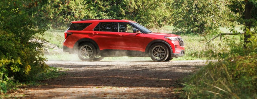 2025 Ford Explorer ST side view in red