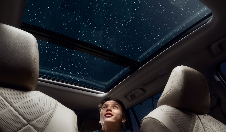2020 Toyota Highlander interior with panoramic moonroof