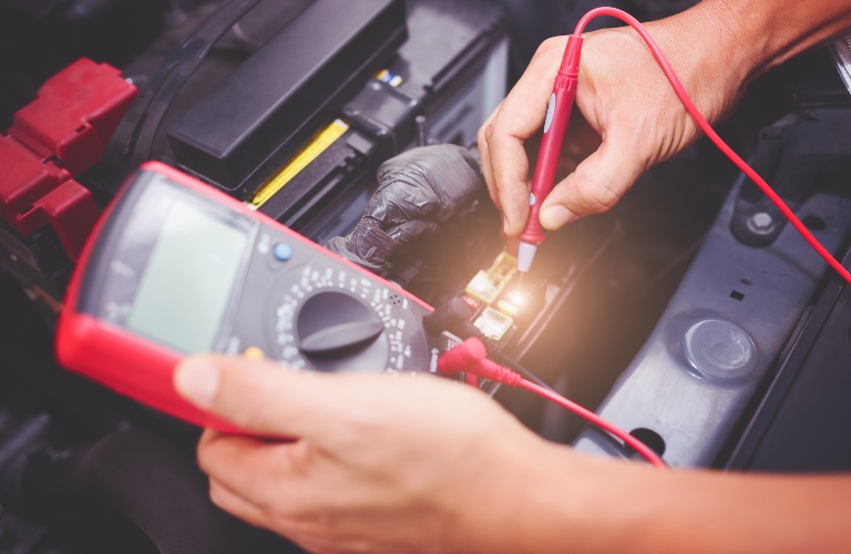 Checking a battery with a multi meter