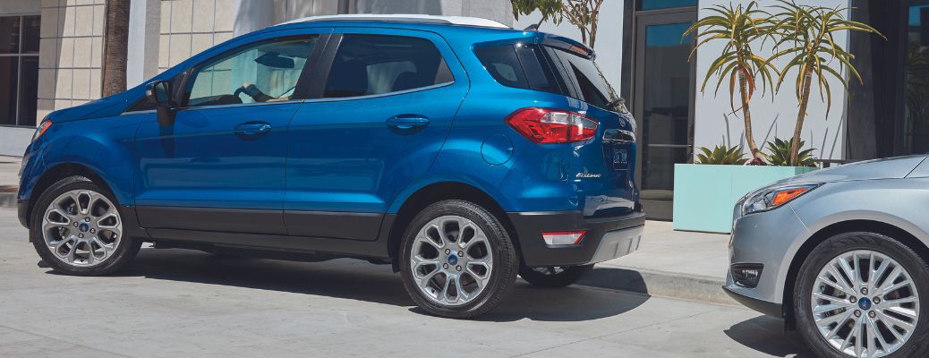 side view of blue 2019 ford ecosport