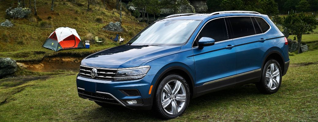 front and side view of blue 2019 volkswagen tiguan