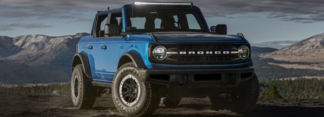 Blue 2024 Ford Bronco Front Exterior in a Desert