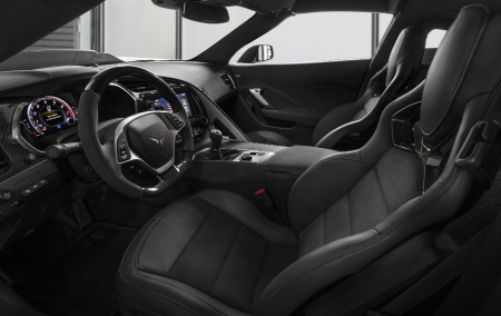 front interior of 2019 chevrolet corvette zr1 including steering wheel, seats and center console