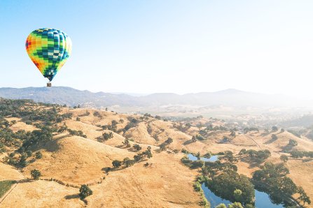Hot Air Balloon Flying Over Napa Valley