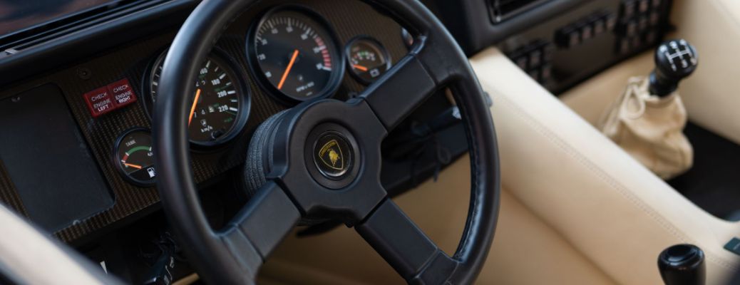 close up of steering wheel of a Lamborghini