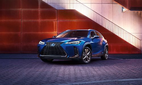 2020 Lexus UX in blue parked by a staircase
