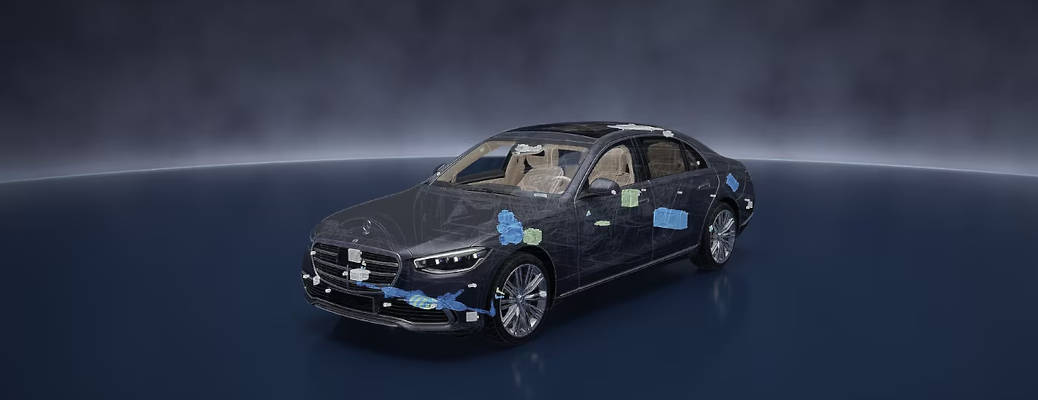 A diagram of safety features in a Mercedes-Benz sedan