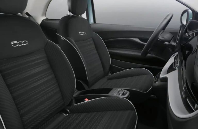 Front seats and interior of the 2024 Fiat 500e
