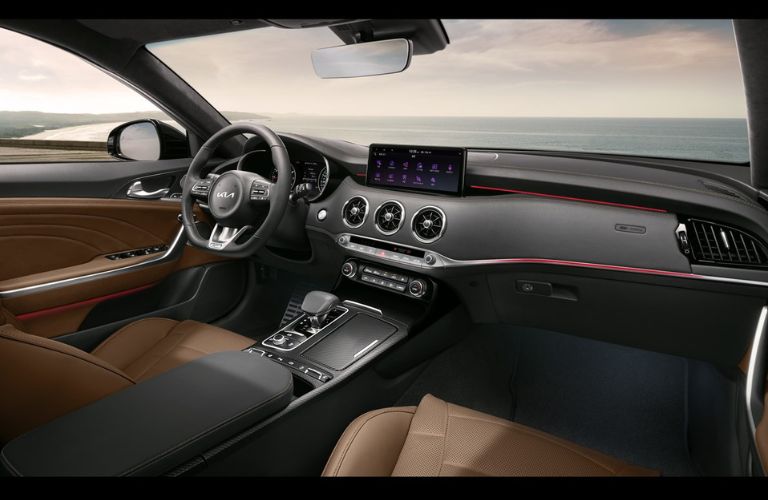 2023 Kia Stinger cockpit view and partially visible front seats