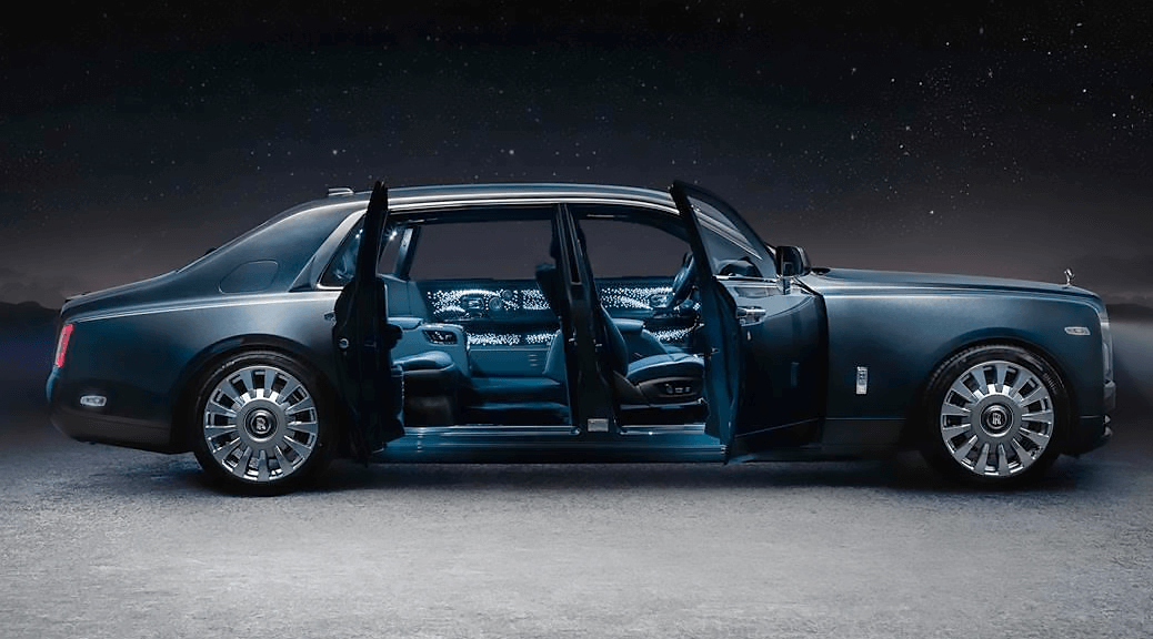 Side view of the Rolls-Royce Phantom Tempus with front and back doors open