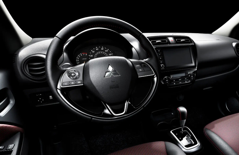 2023 Mitsubishi Mirage Black Edition Interior View of Steering Wheel and Dash