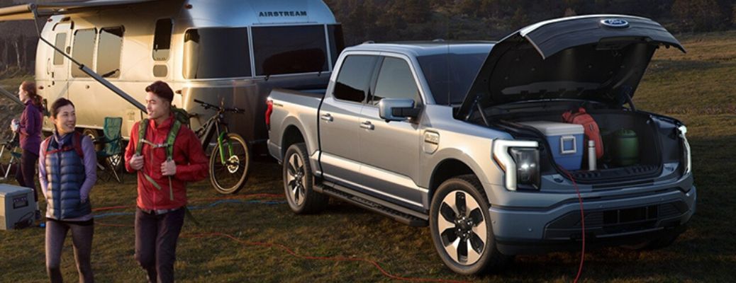 2022 Ford F-150 Lightning with front trunk open